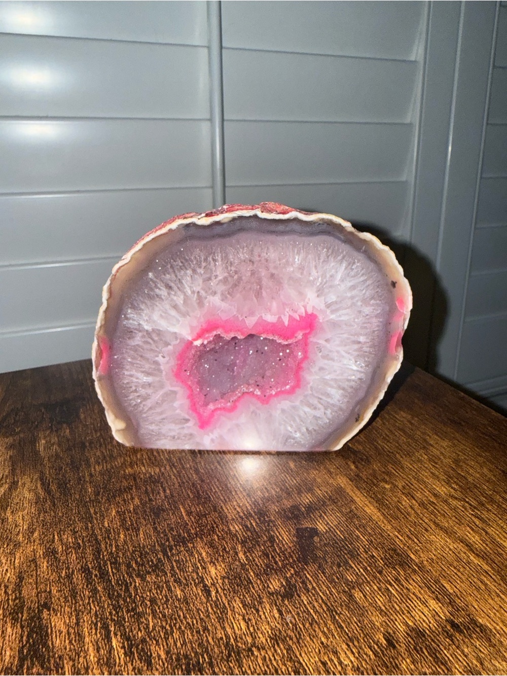 Pink and White Agate Geode Decorative Accent - Natural Home Art